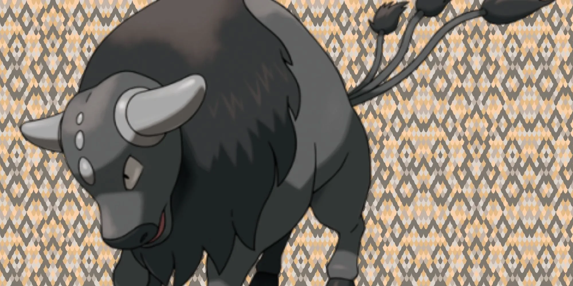 Hình ảnh Pokémon Tauros dạng Chiến Đấu Paldea, thân hình đen, sừng trắng nhọn