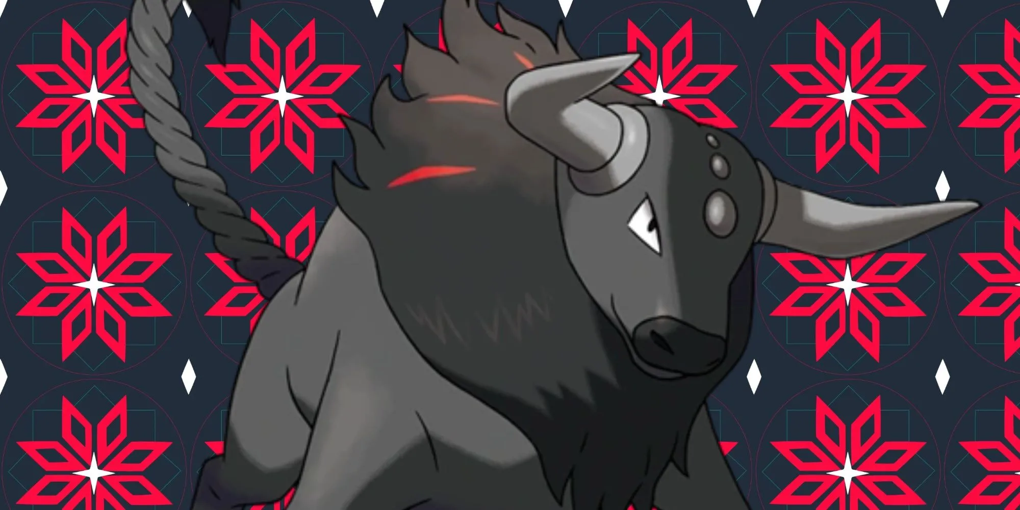 Hình ảnh Pokémon Tauros dạng Lửa Paldea với sừng đỏ rực và bờm đen