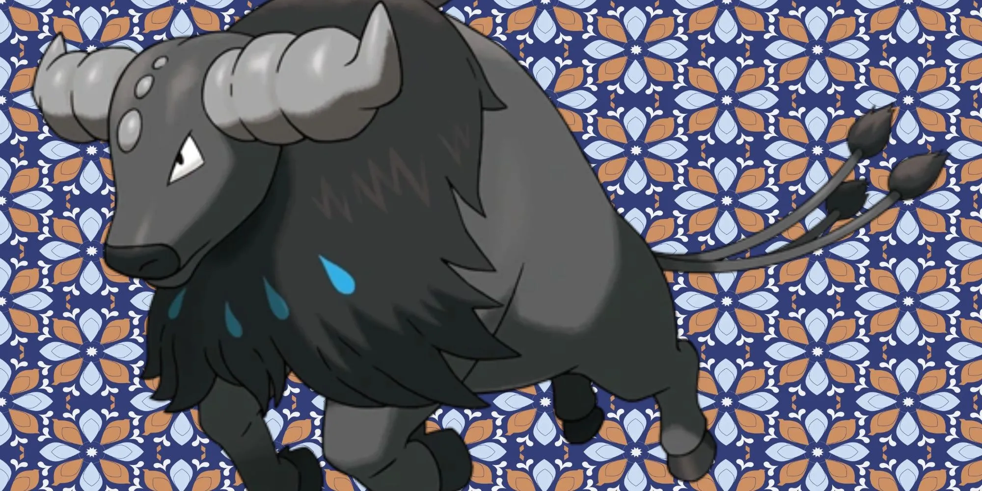 Hình ảnh Pokémon Tauros dạng Nước Paldea với sừng và bờm màu xanh dương