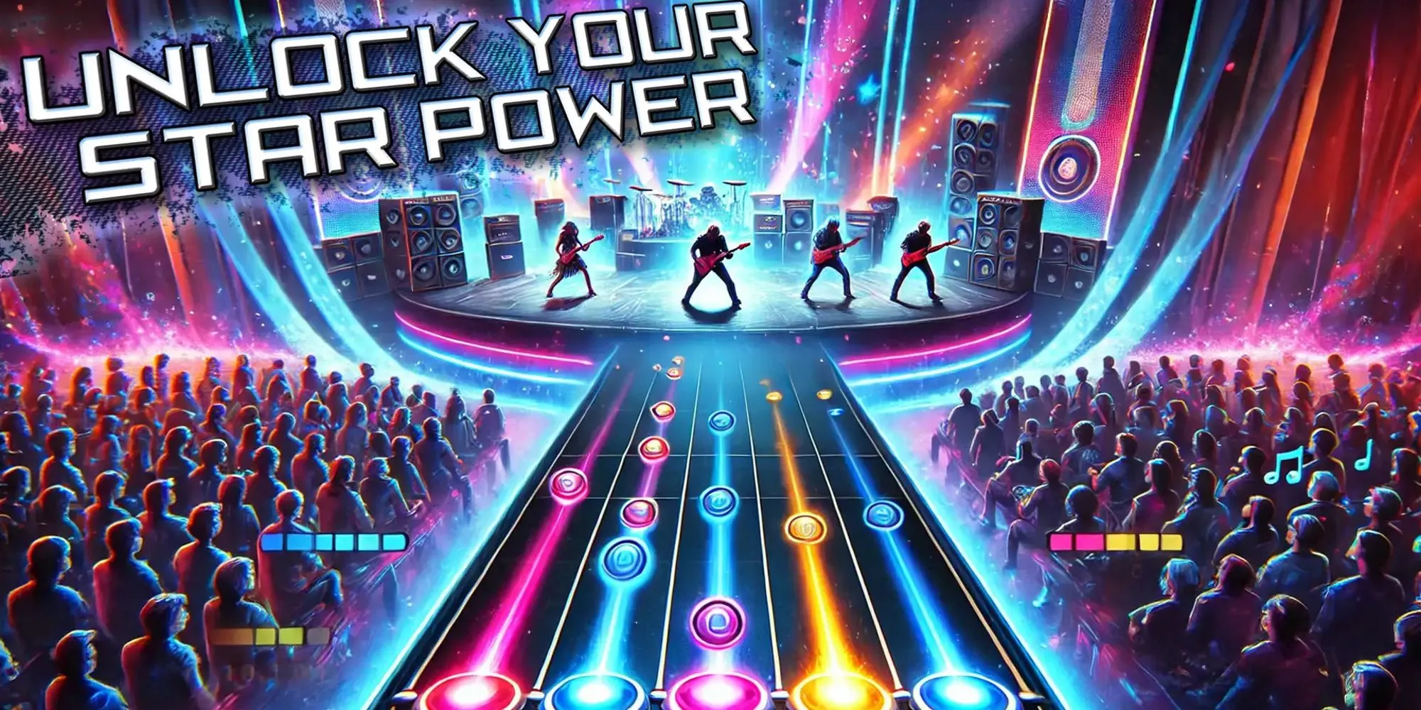 Hình ảnh quảng cáo Guitar Hero Mobile giả lập trên cửa hàng ứng dụng được tạo bằng AI