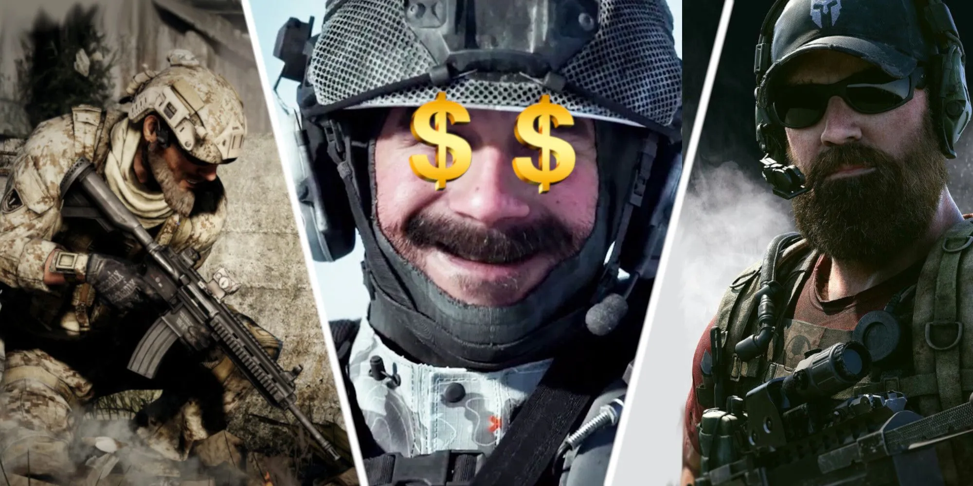 Hình ảnh so sánh các tựa game bắn súng nổi tiếng như Medal of Honor, Call of Duty và Ghost Recon Wildlands, minh họa sự cạnh tranh khốc liệt trên thị trường game FPS.