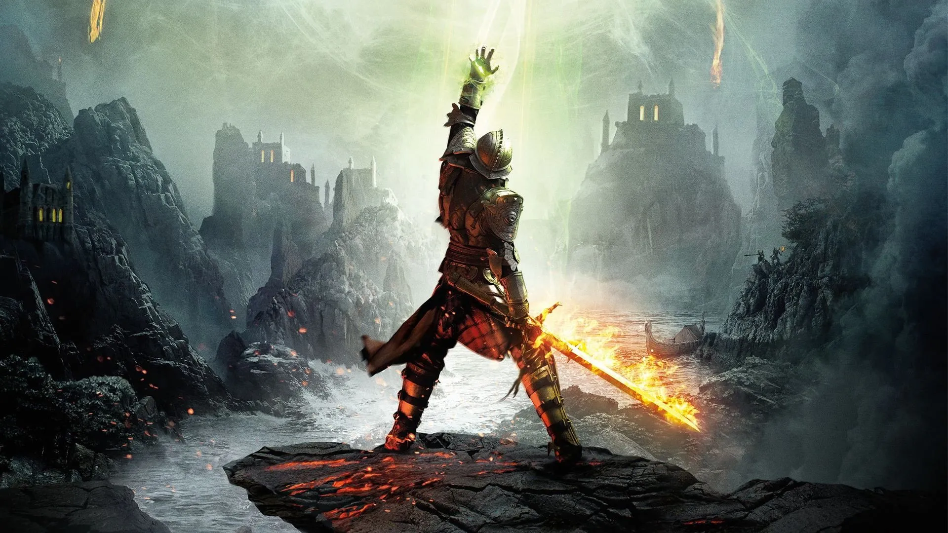 Hình nền game Dragon Age Inquisition với nhân vật Inquisitor và rồng