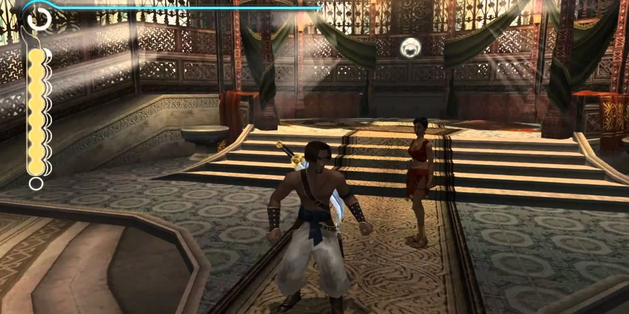 Hoàng tử Ba Tư sử dụng Dòng Cát Thời Gian trong game Prince of Persia: The Sands of Time trên PS2