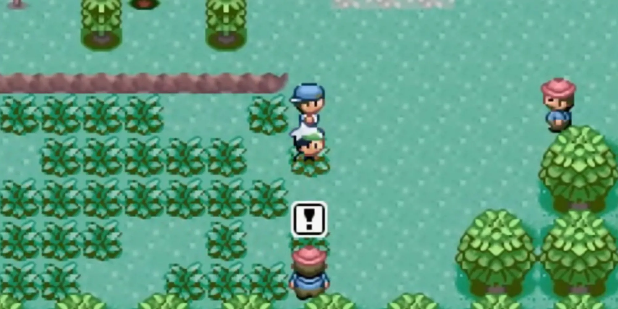 Huấn luyện viên Pokémon đối đầu với một huấn luyện viên khác trong Pokémon Emerald trên GBA
