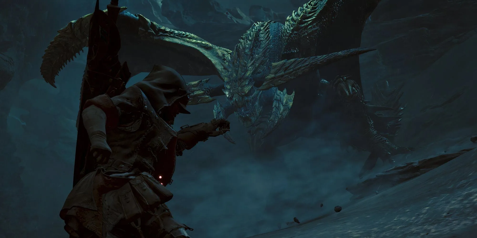Hướng dẫn vũ khí trong Monster Hunter Wilds với hình ảnh thợ săn và quái vật