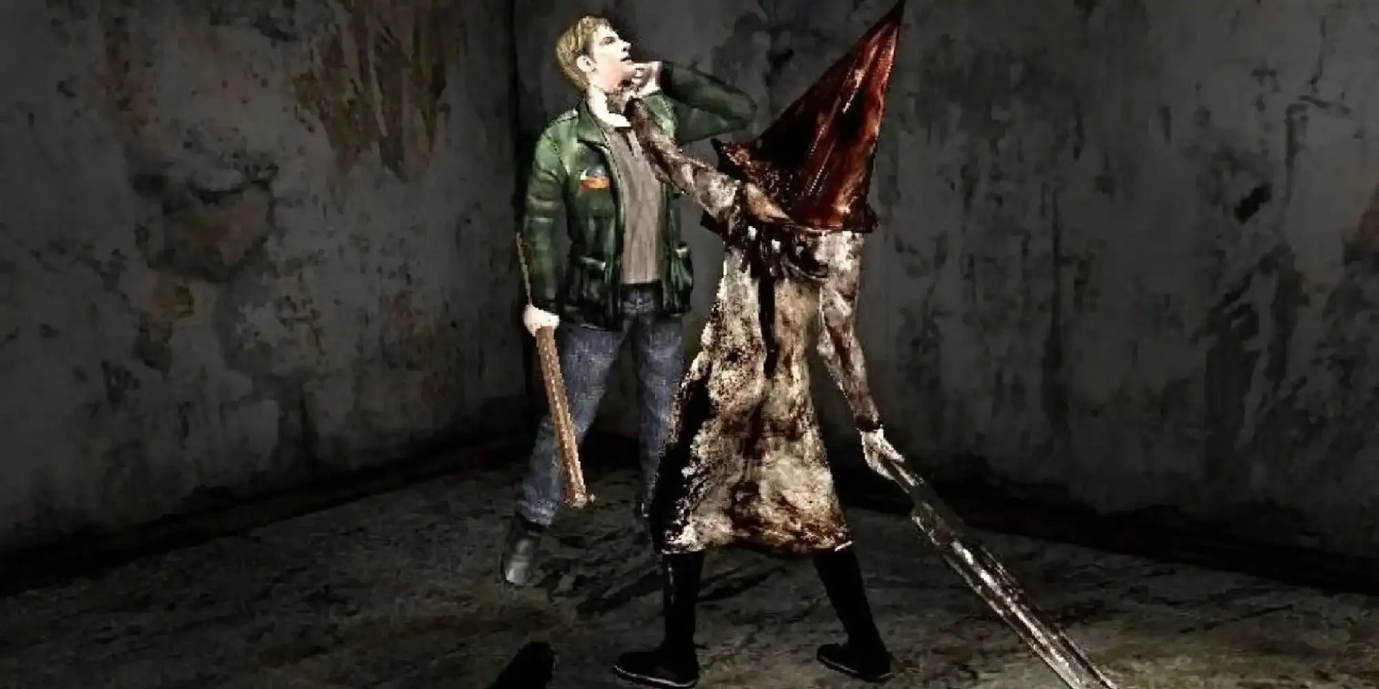 James Sunderland đối mặt Pyramid Head trong Silent Hill 2, một biểu tượng của dòng game kinh dị tâm lý trên PS2
