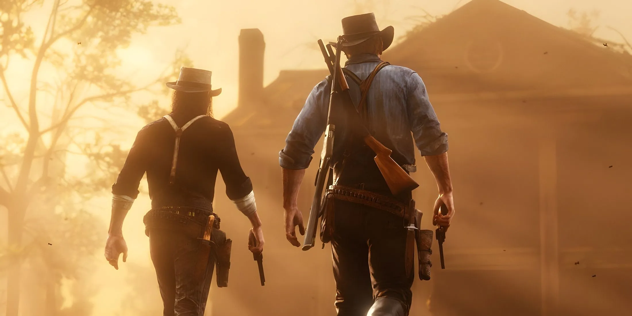 John Marston và Arthur Morgan cưỡi ngựa trong Red Dead Redemption 2
