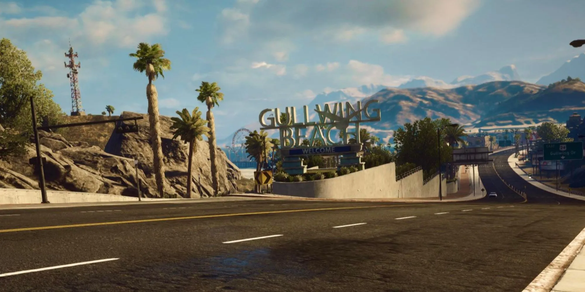 Khung cảnh núi non và đường cao tốc tại Redview County trong Need for Speed Rivals