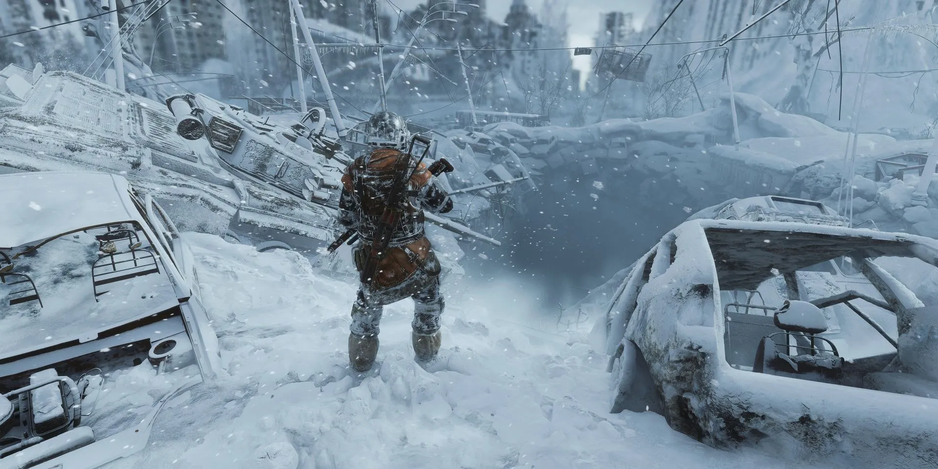 Khung cảnh tuyết rơi trong game Metro Exodus