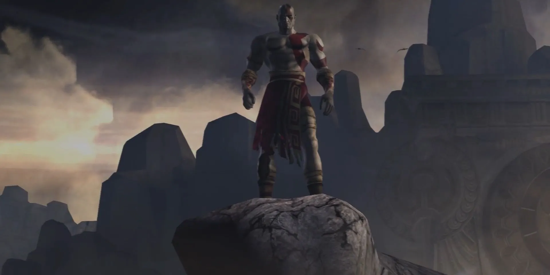 Kratos đứng trên vách đá trong God of War 2005