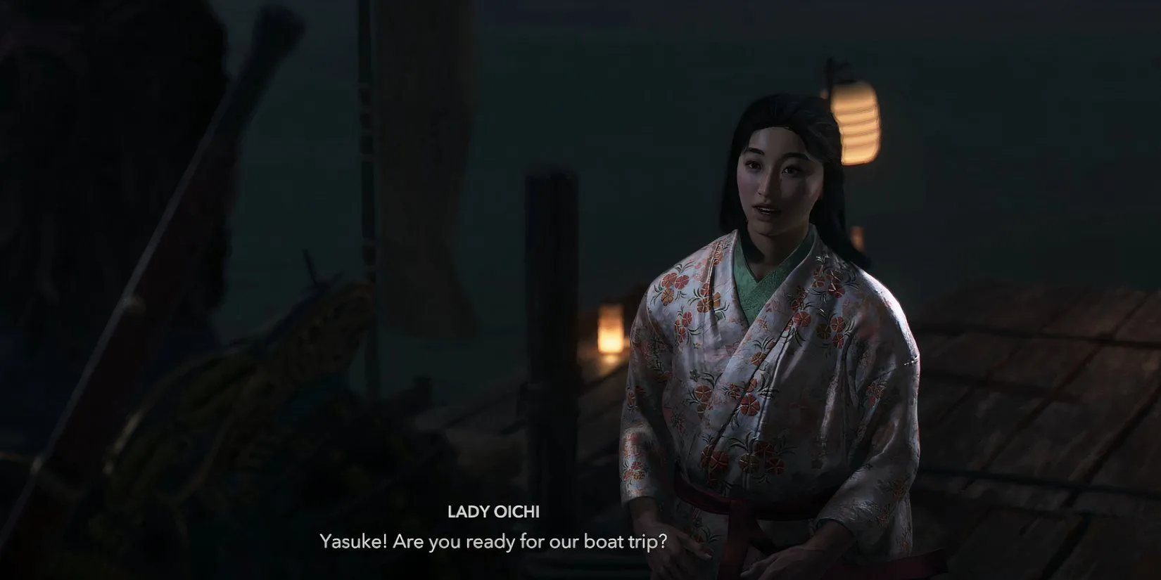 Lady Oichi chờ đợi Yasuke tại bến tàu ở Isakiji Temple