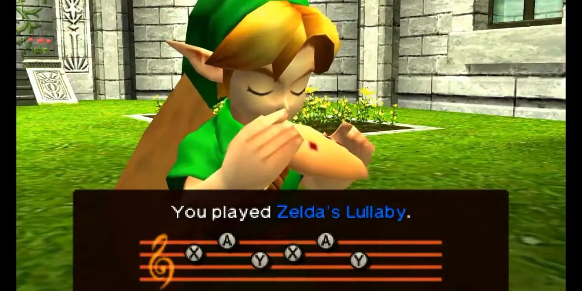 Link học cách chơi nhạc Zelda trên cây Ocarina of Time