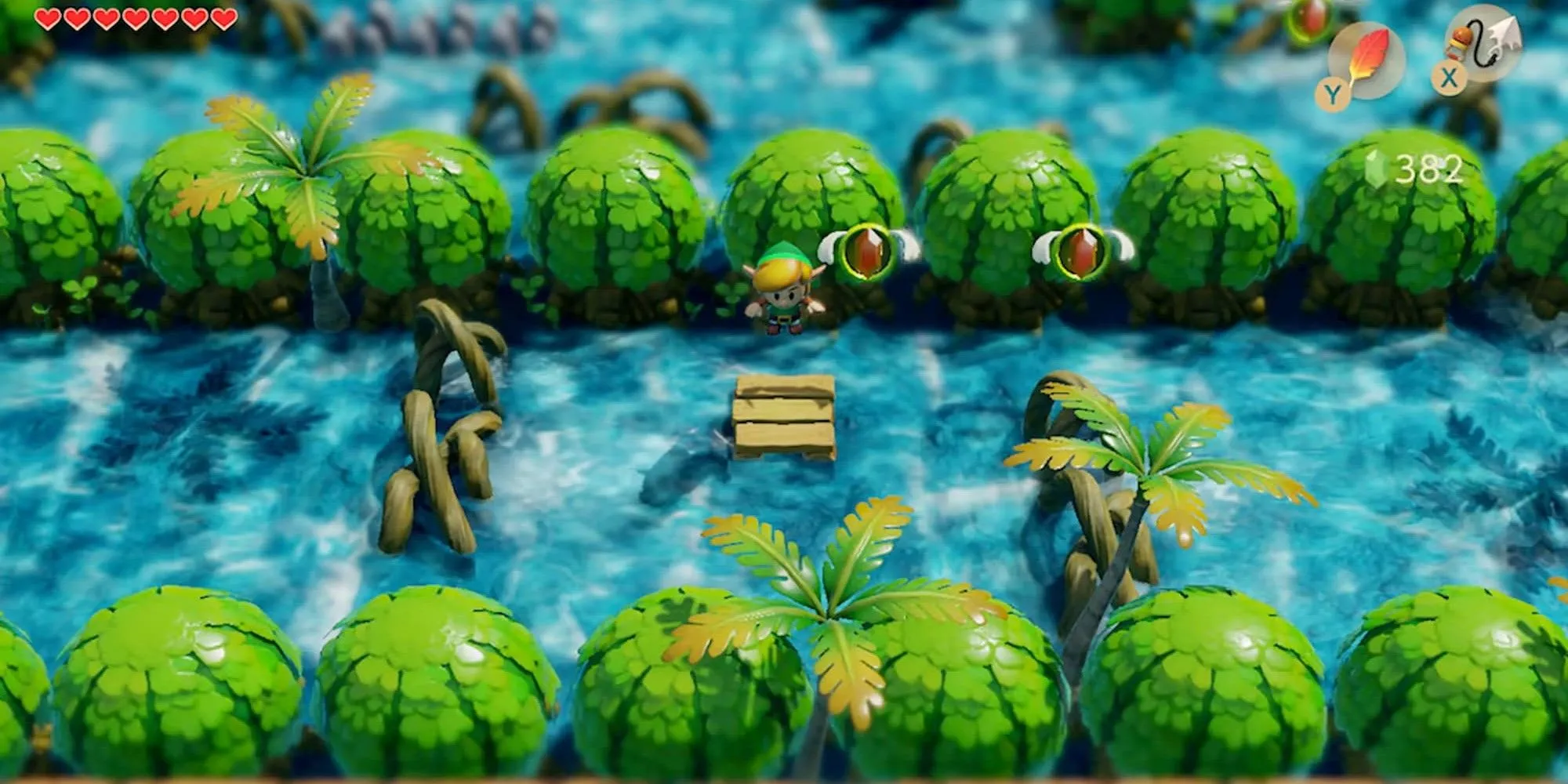 Link nhảy qua sông trong The Legend of Zelda Link's Awakening
