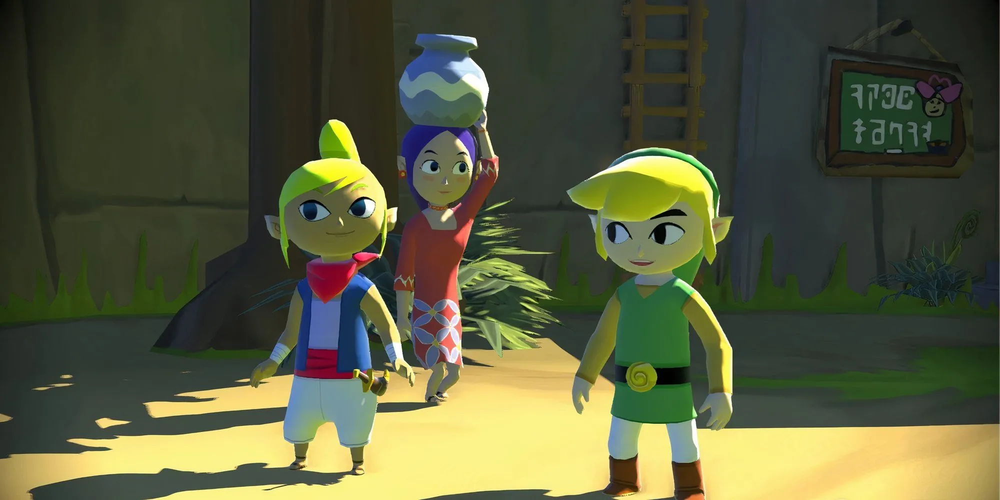 10 Tựa Game Có Phong Cách Đồ Họa Truyện Tranh Độc Đáo Nhất 1 Link và Tetra trò chuyện với NPC trong The Legend of Zelda Wind Waker HD, thể hiện đồ họa hoạt hình sống động