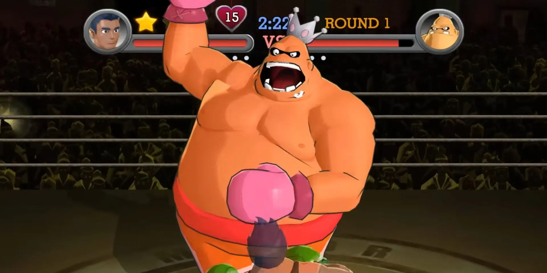 Little Mac đối đầu King Hippo trong một trận đấu quyền Anh kịch tính của Punch-Out!! 2009 trên Wii