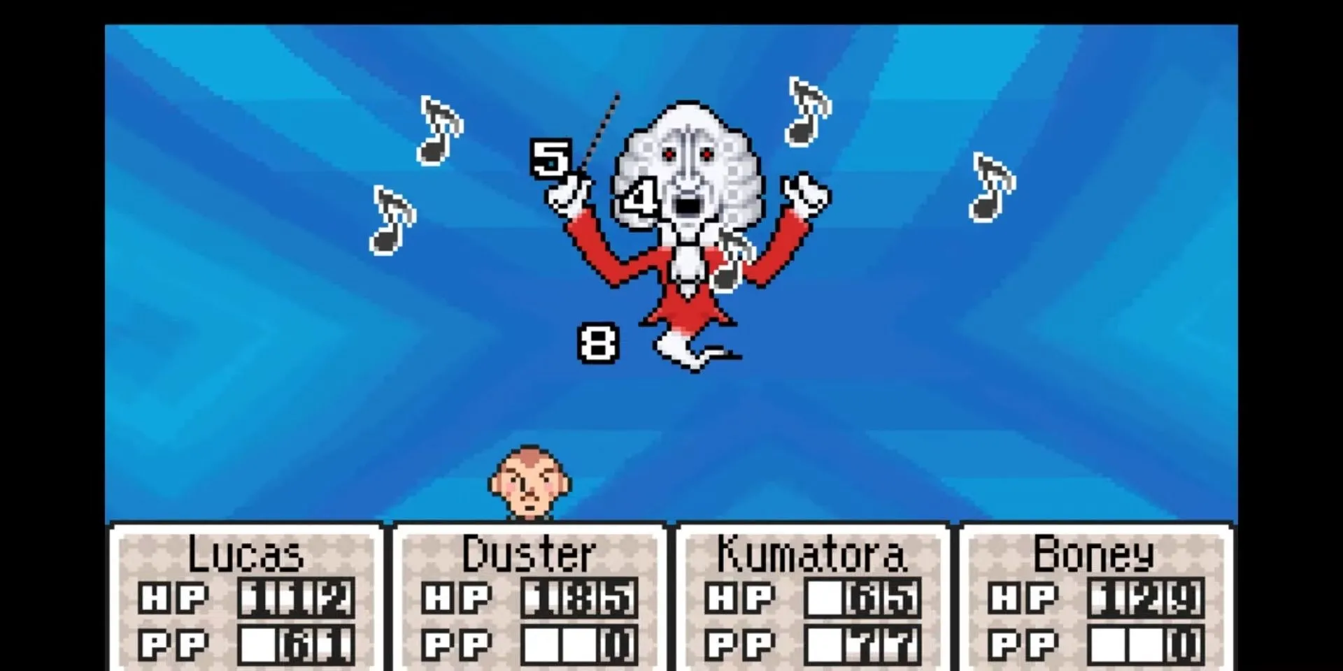 Lucas và đồng đội chiến đấu với Lord Passion trong Mother 3 sử dụng cơ chế Sound Battle