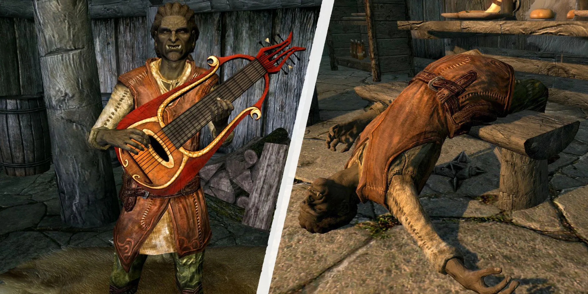 Lurbuk gã hát rong kém tài trong Skyrim trước và sau khi bị ám sát theo hợp đồng Dark Brotherhood.