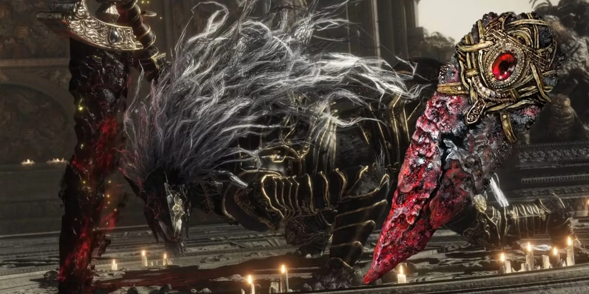 Maliketh, the Black Blade, cùng với Blasphemous Claw trong Elden Ring
