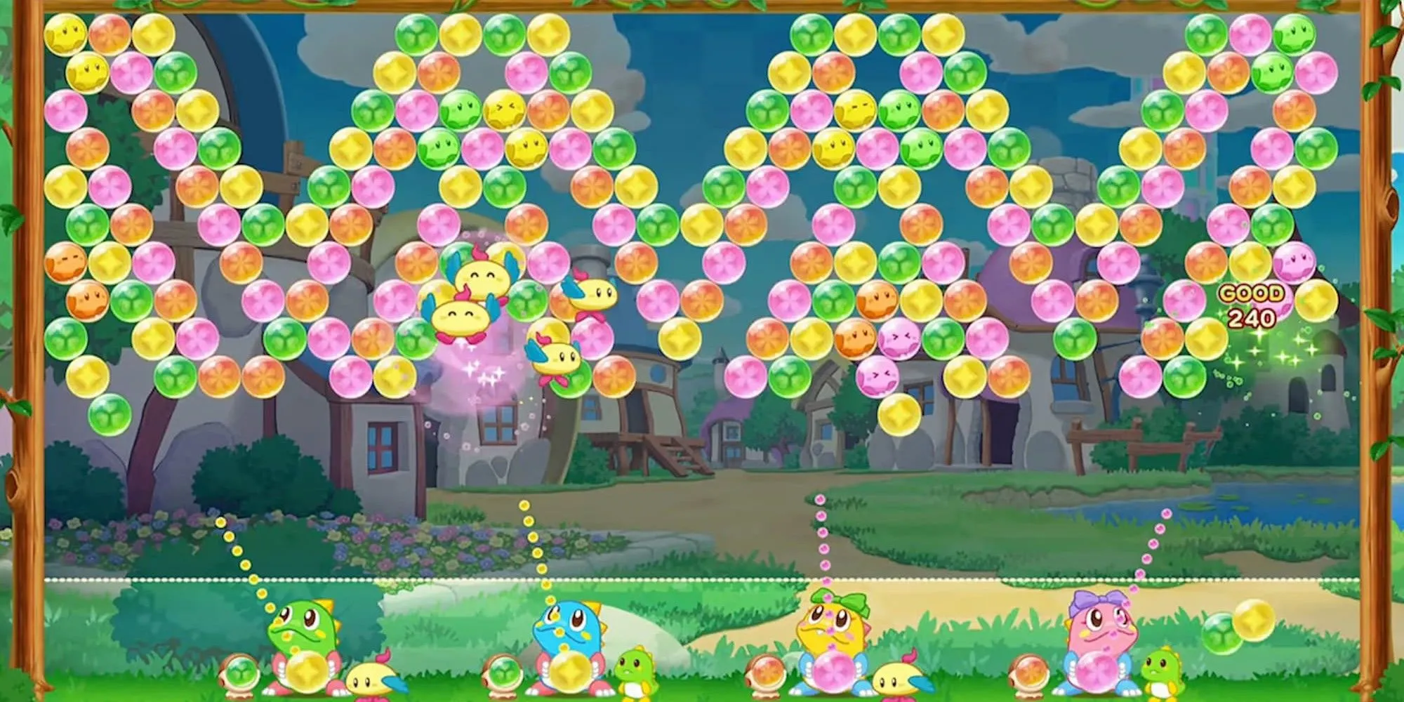 Màn chơi 8 trong Puzzle Bobble Everybubble với các nhân vật đáng yêu và bong bóng nhiều màu.