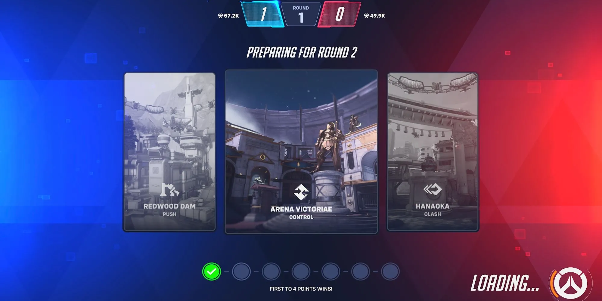 Màn hình bắt đầu Round 2 trong chế độ Stadium Overwatch 2