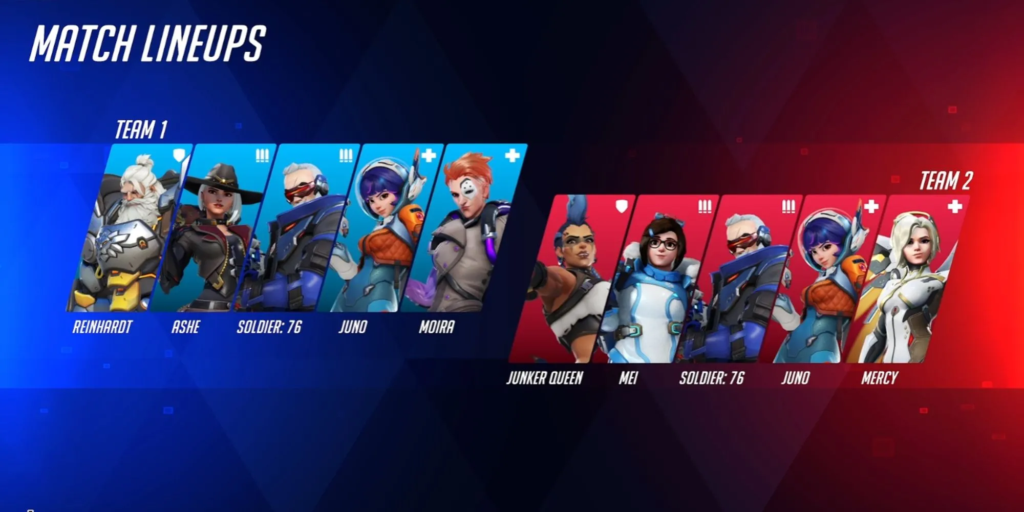 Màn hình hiển thị đội hình hai đội trong trận đấu Stadium Overwatch 2