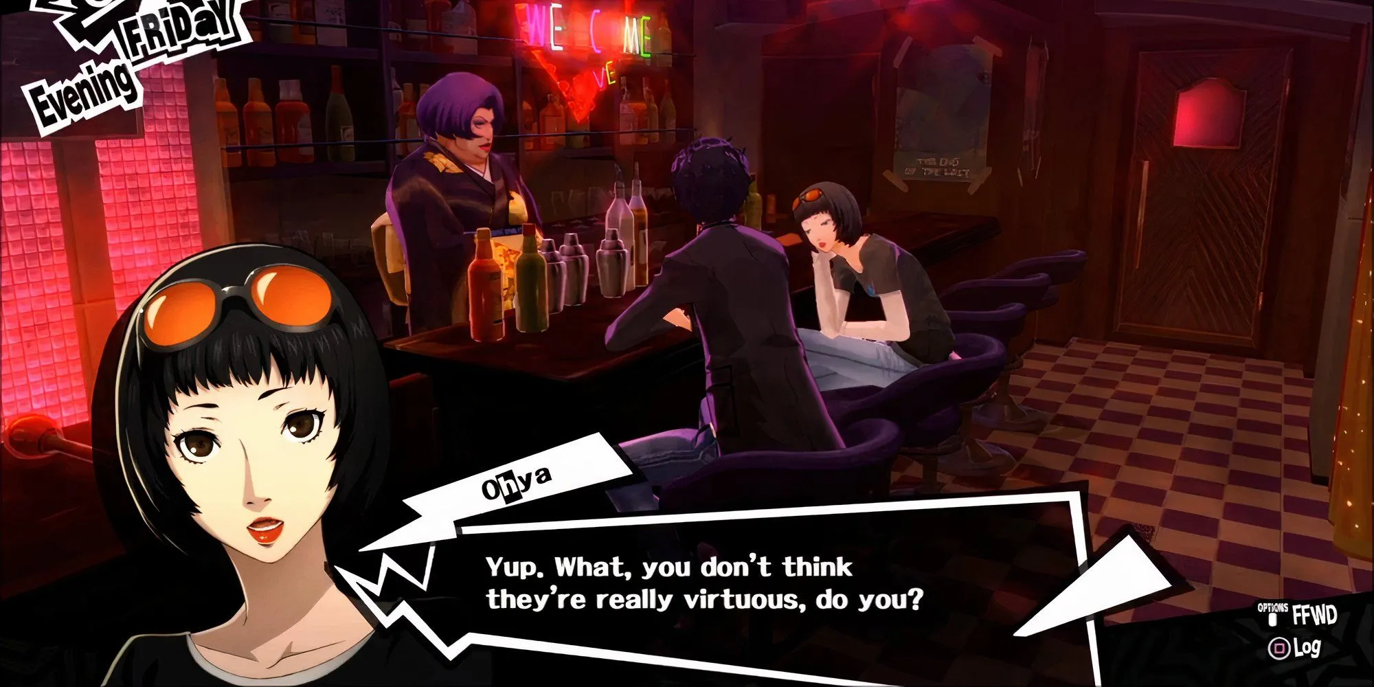 Màn hình tăng cấp Confidant Ohya Ichiko tại quán bar Crossroads trong Persona 5 Royal