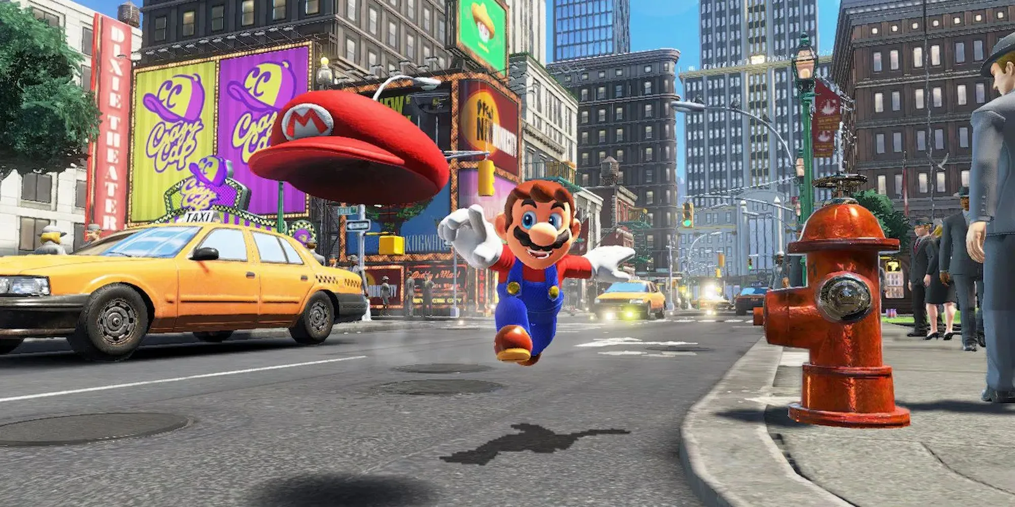 Mario tung chiếc mũ Cappy trong game Super Mario Odyssey trên Nintendo Switch