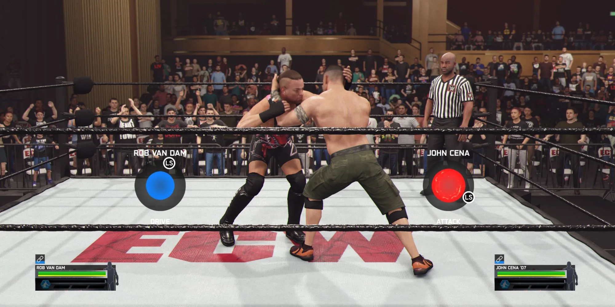 Mini-game chain wrestling trong WWE 2K25 với vòng tròn xoay