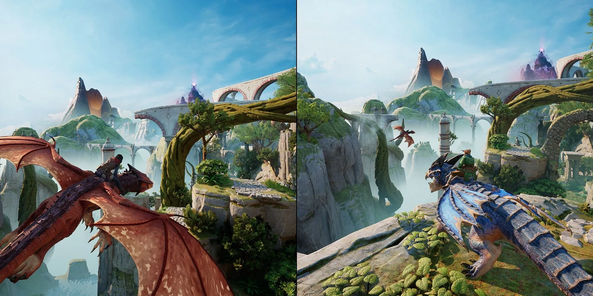 Mio và Zoe cưỡi rồng trong thế giới game Split Fiction