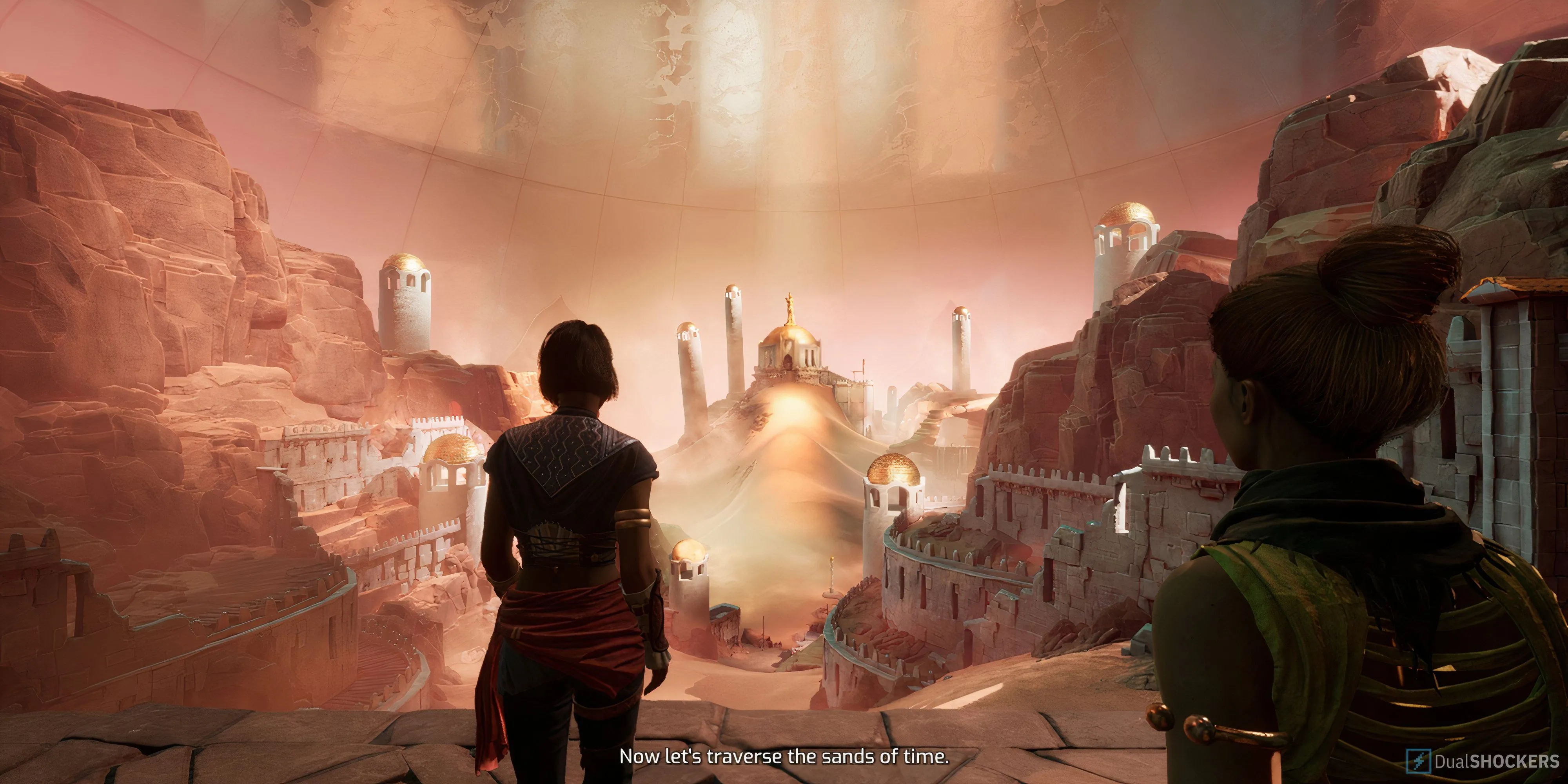 Mio và Zoe trong màn chơi The Legend of the Sandfish của Split Fiction, gợi nhớ Prince of Persia: Sands of Time
