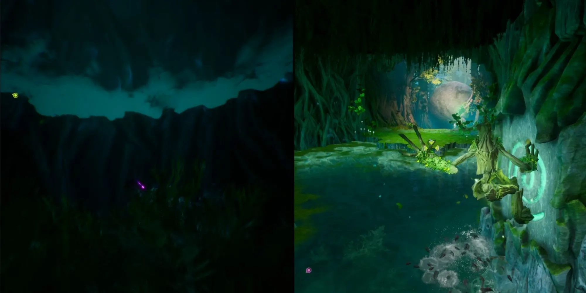Mộc-Zoe đu dây qua một bức tường trong game Split Fiction Hopes of Spring