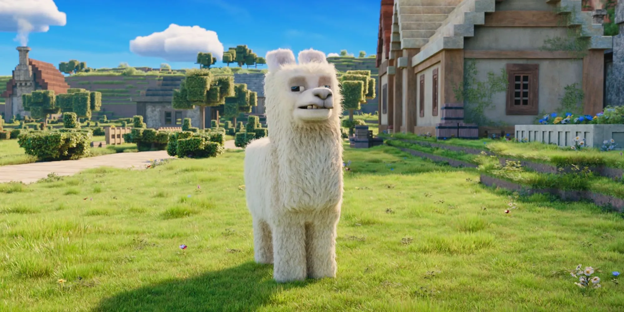 Một con lạc đà không bướu CGI từ phim Minecraft