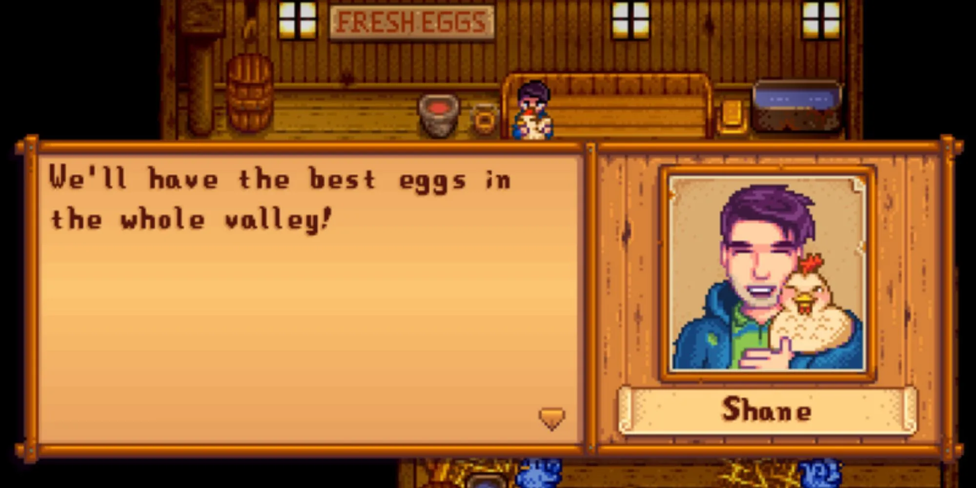 Một khoảnh khắc trong sự kiện trái tim với Shane trong Stardew Valley