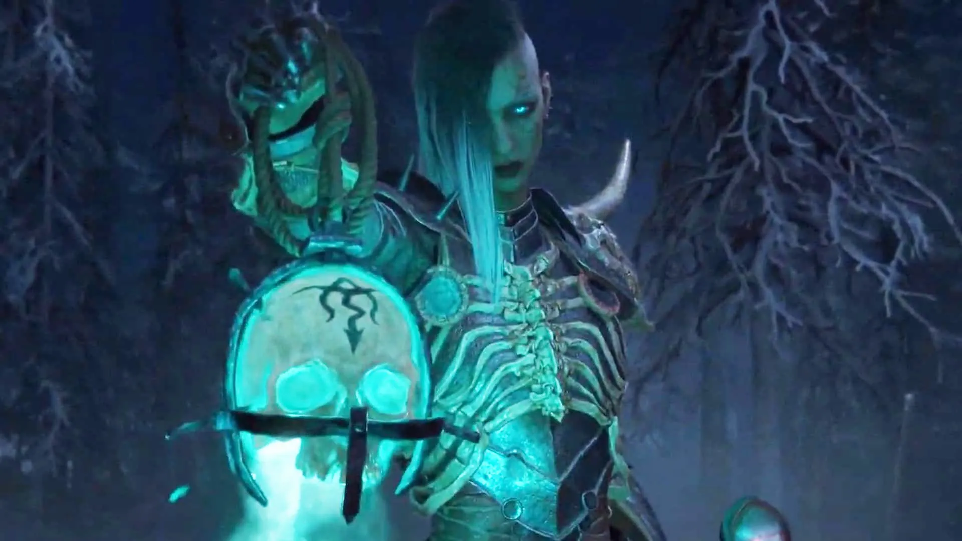 Một Necromancer trong Diablo 4 cầm lồng đèn với ánh sáng ma mị