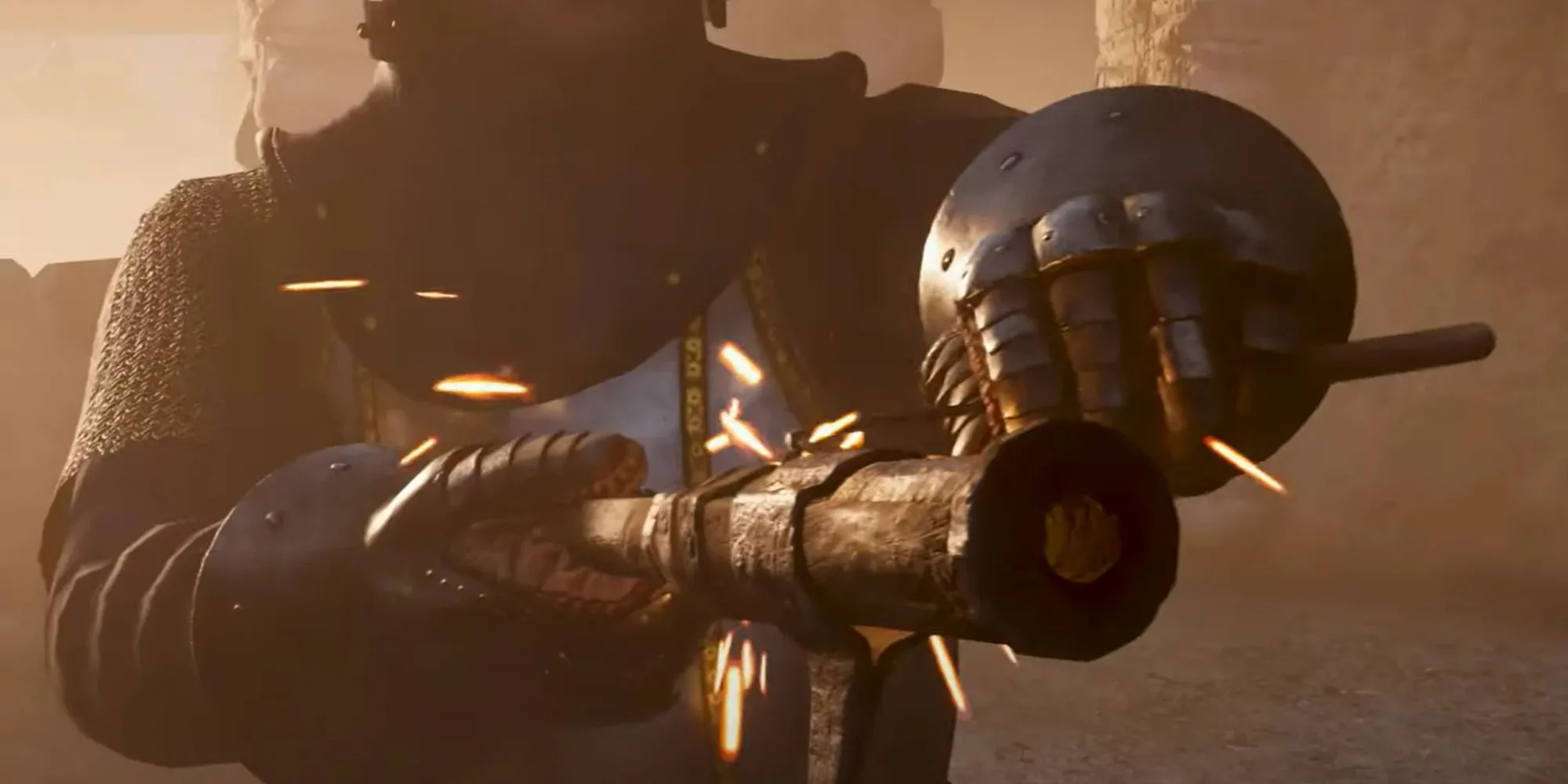 Một nhân vật trong Kingdom Come Deliverance 2 đang sử dụng súng cầm tay cổ điển thời trung cổ