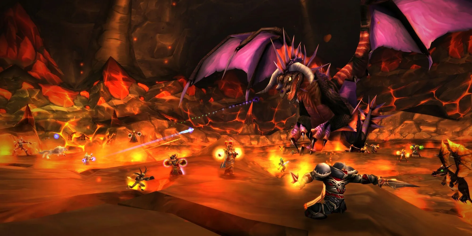 Một nhóm người chơi đang chiến đấu với raid boss hùng mạnh trong World of Warcraft