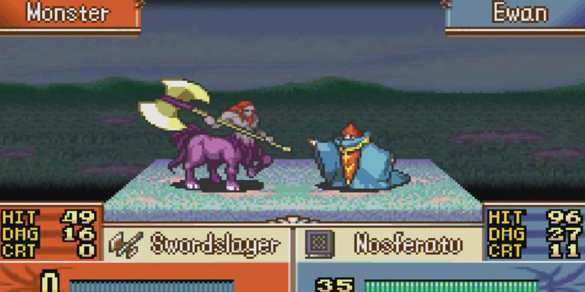 Một trận chiến chiến thuật theo lượt trong Fire Emblem The Sacred Stones GBA với các đơn vị trên bản đồ lưới