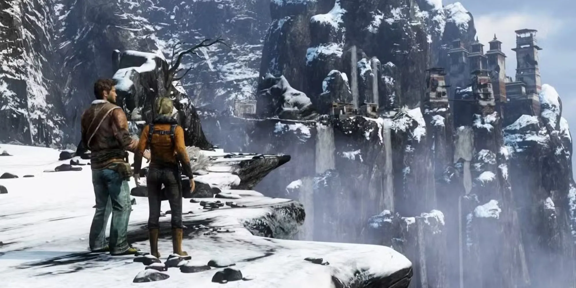 Nathan Drake đu dây qua vực thẳm trong Uncharted 2 Among Thieves