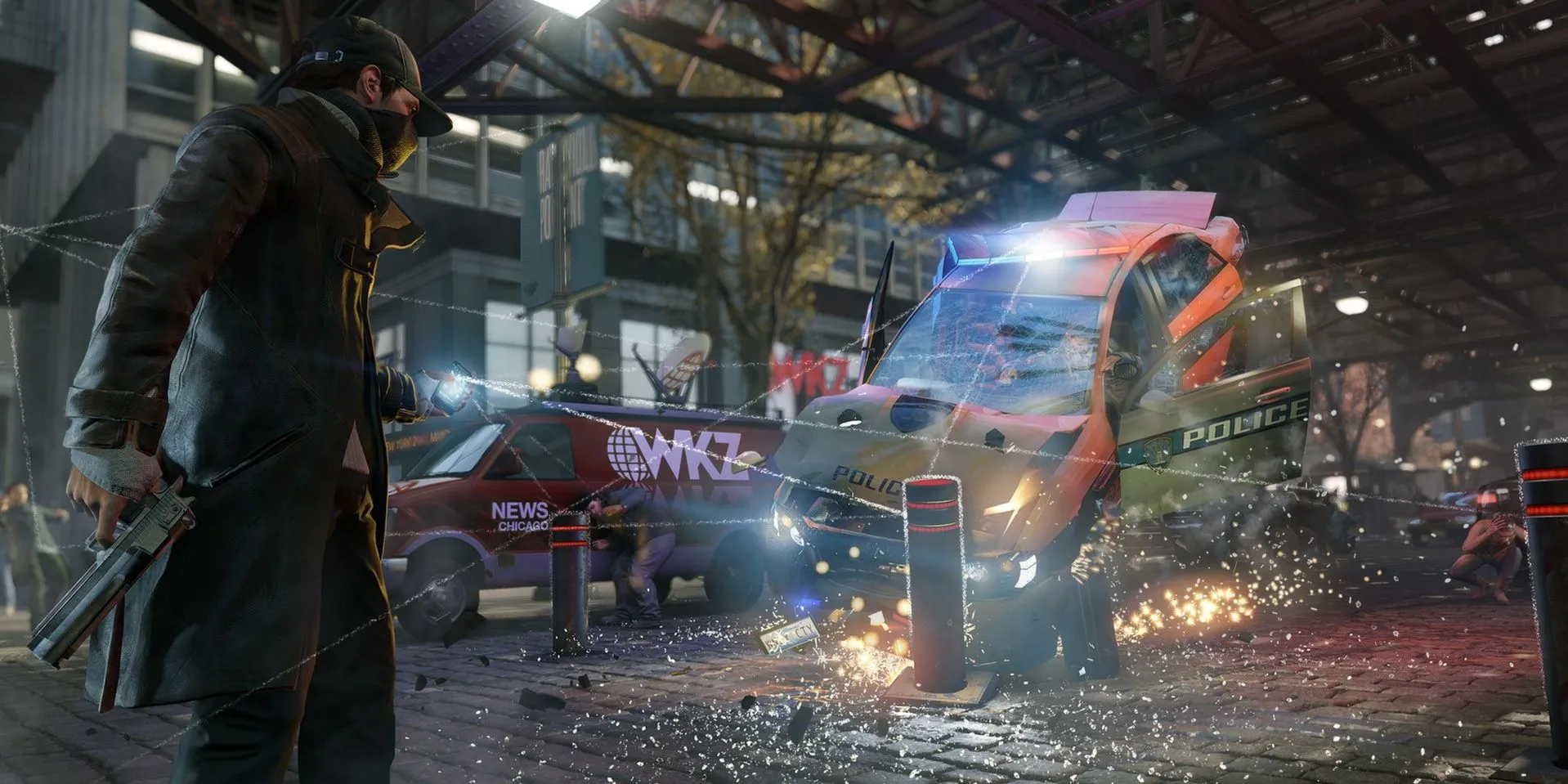 Ngăn chặn xe cảnh sát bằng chướng ngại vật đã hack trong game Watch Dogs