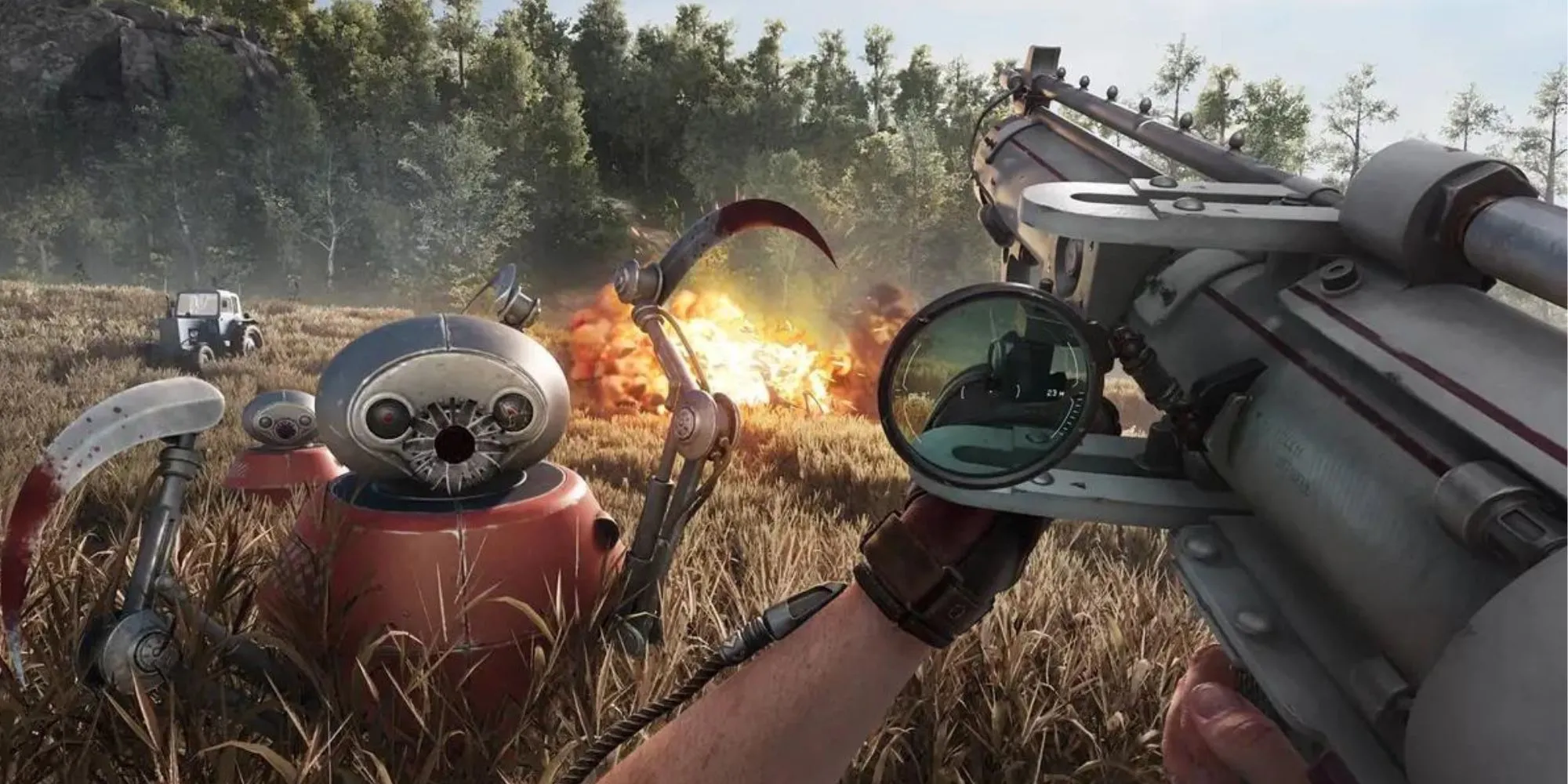 Người chơi chiến đấu với robot nông nghiệp trong Atomic Heart