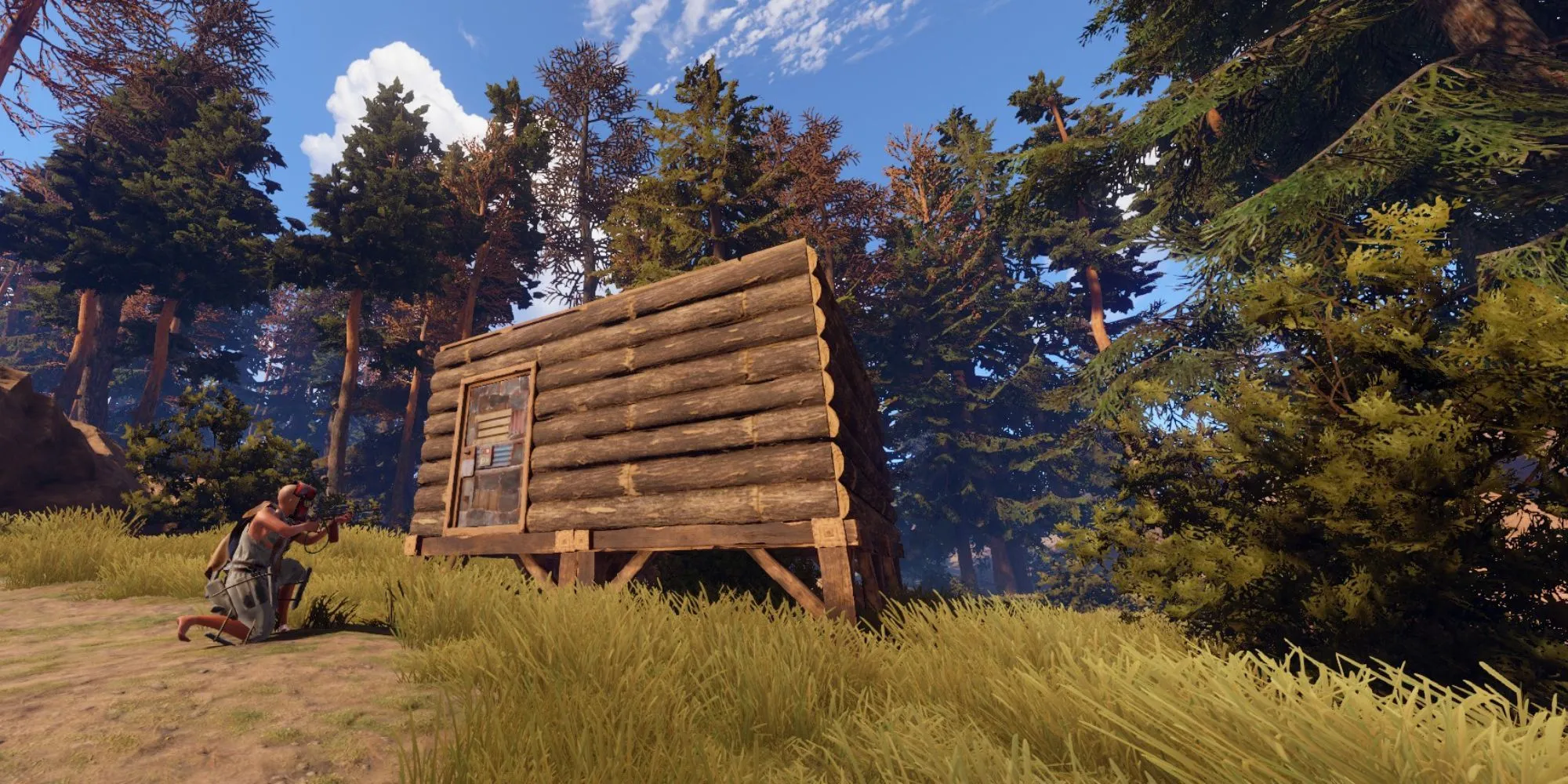 Người chơi Rust quan sát từ căn cứ trong game sinh tồn FPS
