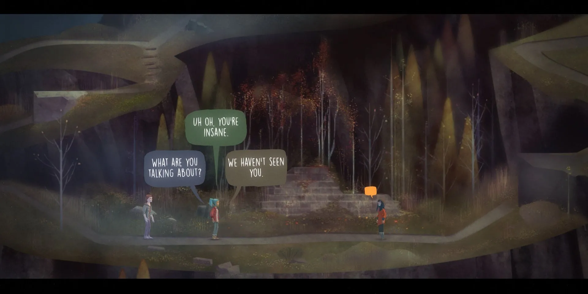 Nhân vật Alex đang lựa chọn hội thoại quan trọng trong game Oxenfree
