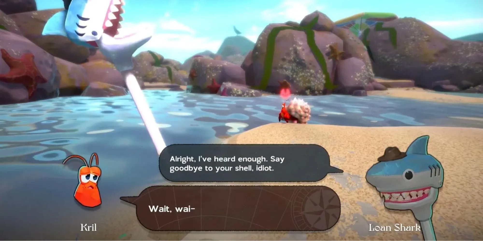 Nhân vật cá mập cho vay nặng lãi trong game Another Crab's Treasure