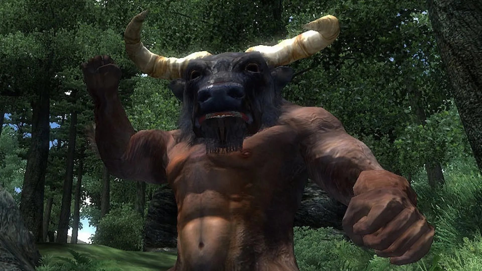 Nhân vật chiến đấu với Minotaur trong The Elder Scrolls IV Oblivion Remastered, thể hiện đồ họa được nâng cấp