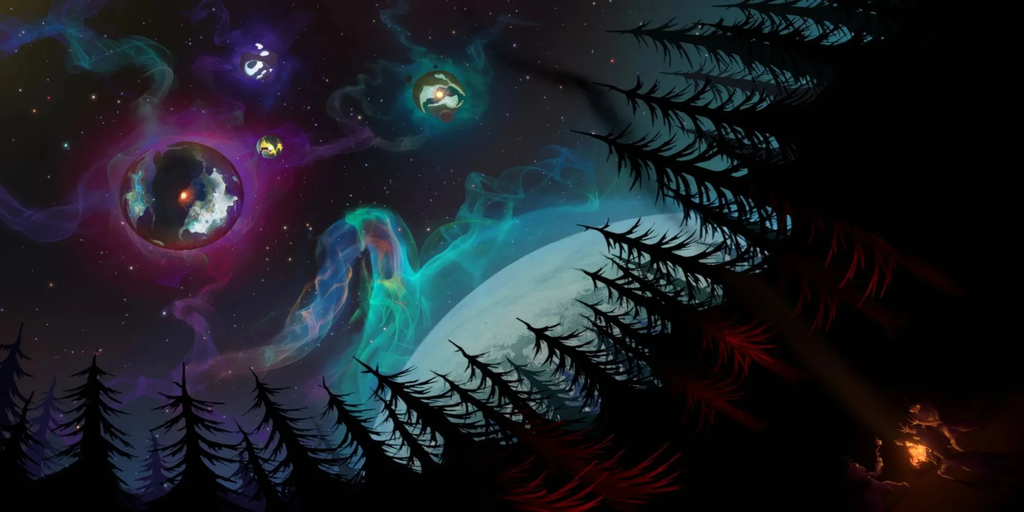 Nhân vật chính của Outer Wilds nhìn ra vũ trụ bao la từ một hành tinh xa lạ