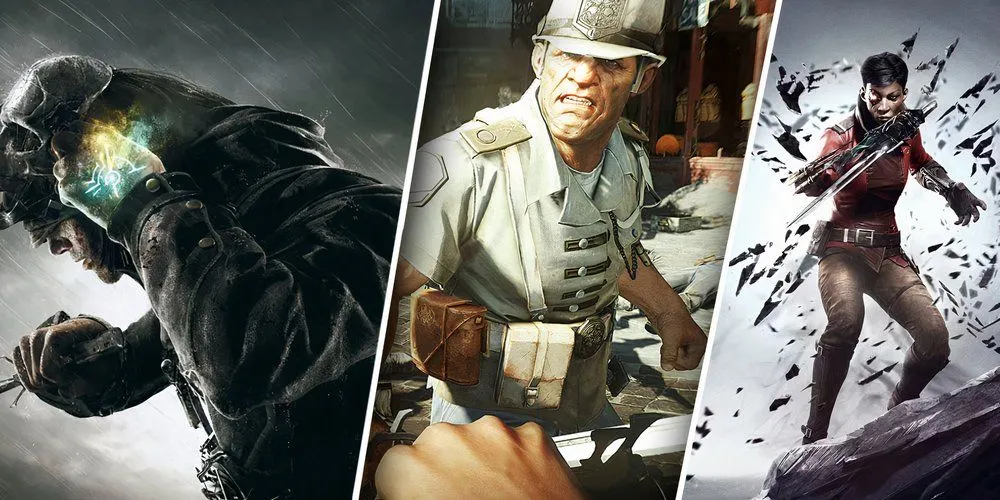 Nhân vật Corvo Attano trong Dishonored với mặt nạ đặc trưng và bối cảnh thành phố Dunwall u ám