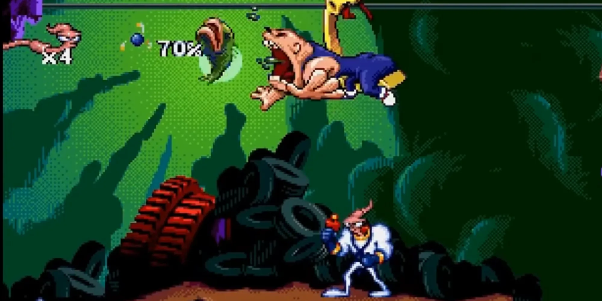 Nhân vật Earthworm Jim trong bộ đồ siêu anh hùng