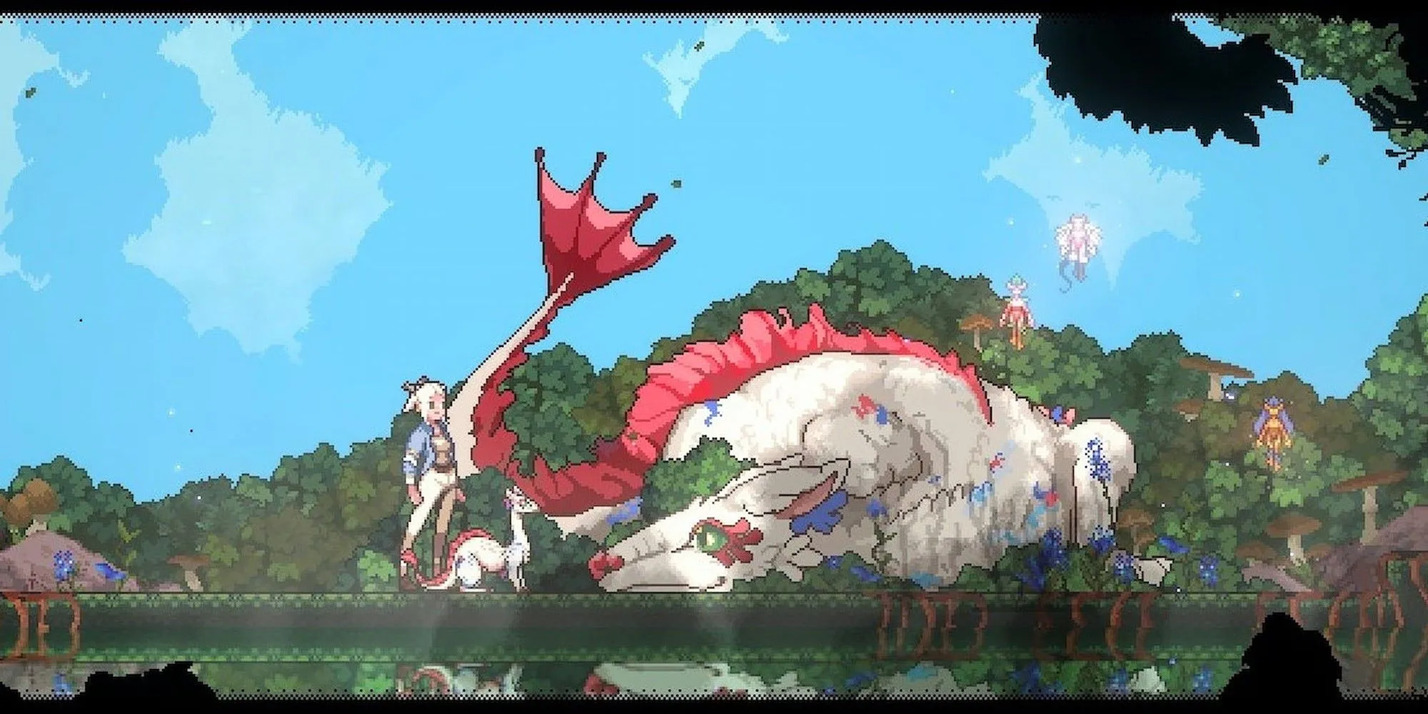Nhân vật Flora và Heji gặp Giao Long Mẹ trong game Magical Delicacy