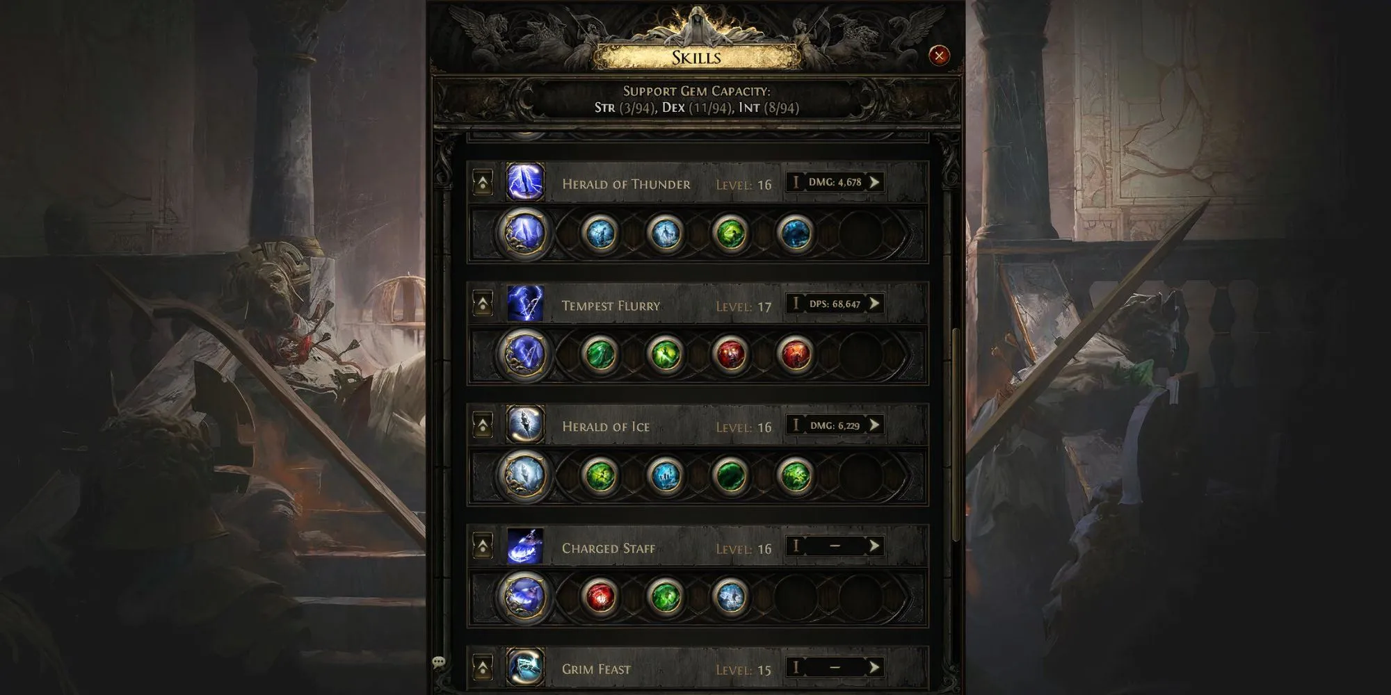 Nhân vật Mercenary Path of Exile II sử dụng kỹ năng Tempest Flurry với hiệu ứng sấm sét tấn công kẻ địch