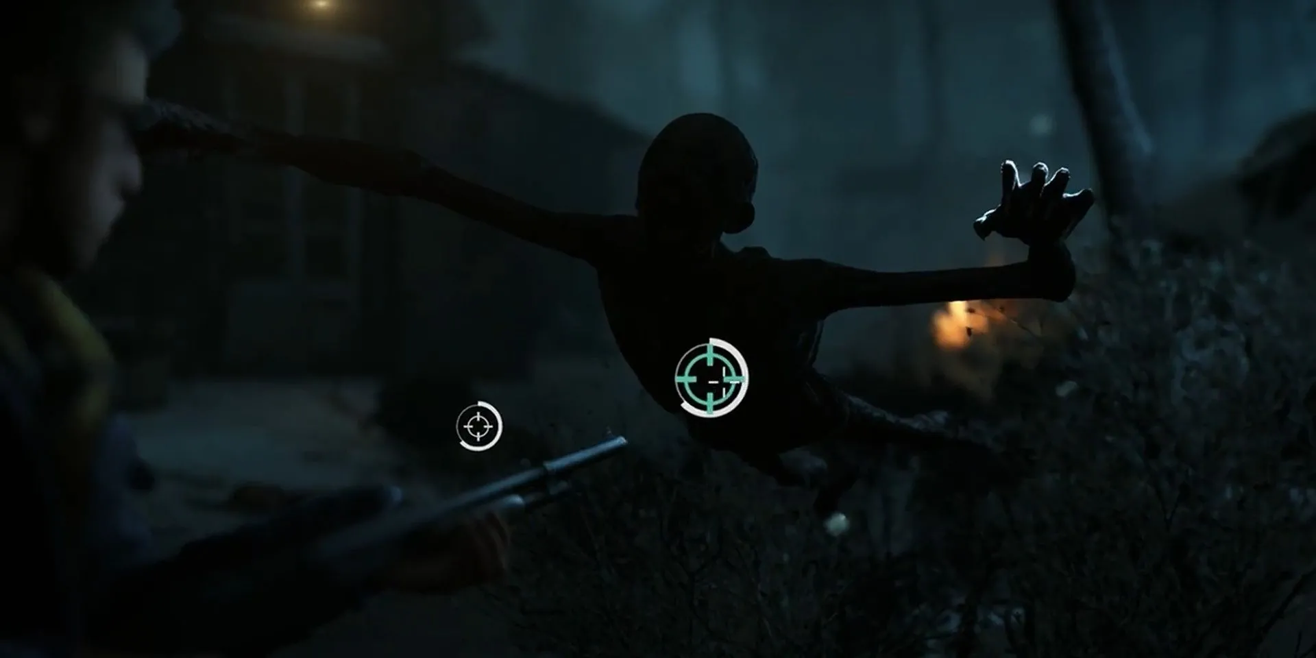 Nhân vật ngắm bắn Wendigo trong một pha QTE căng thẳng của game kinh dị Until Dawn